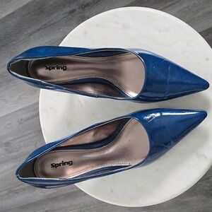 Blue Patent Pointed-Toe Pumps